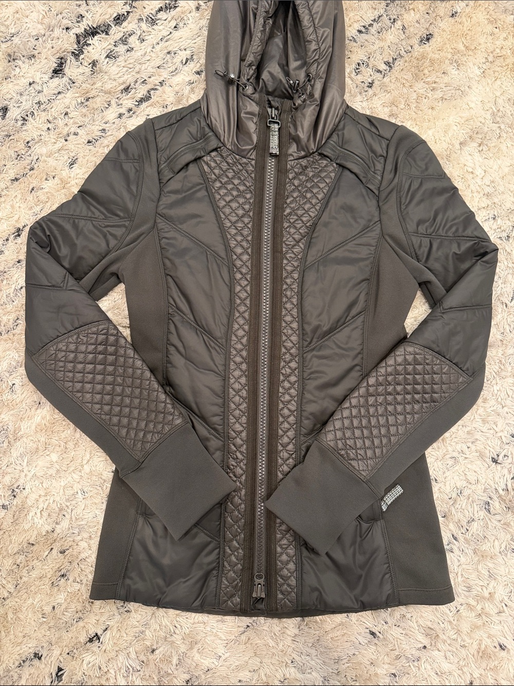 ATHLETA Women's Quilted Hooded Jacket in Dark Olive